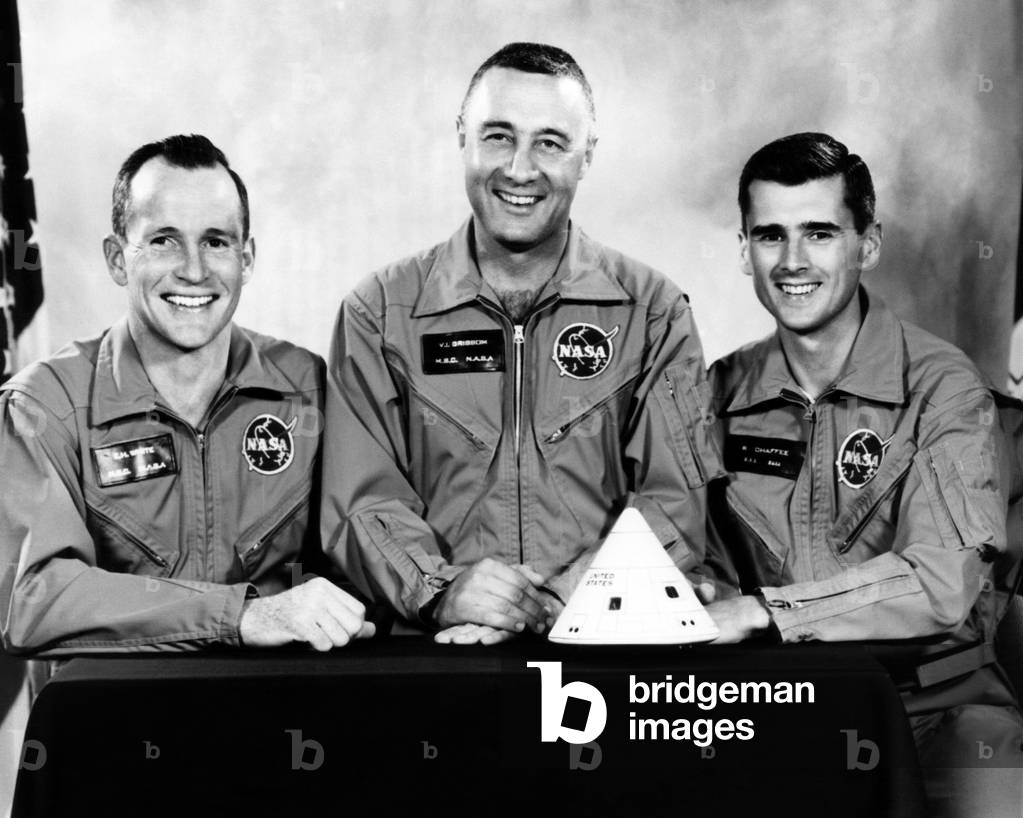 The crew of the first manned Apollo space flight, all of whom were killed in a fire at Cape Canaveral, 1967