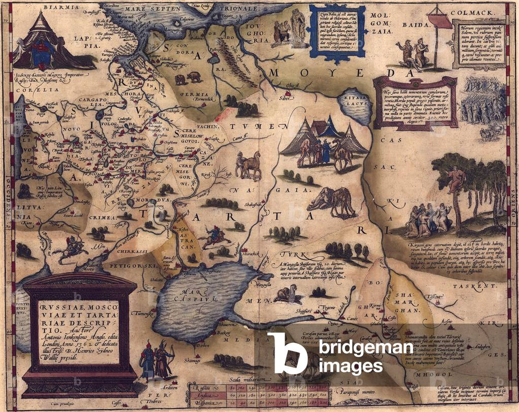 1570 map of Russia, then confined to Europe without access to the Baltic Sea. Tartars still occupied Asia. From Abraham Ortelius, Theatrvm orbis terrarvm