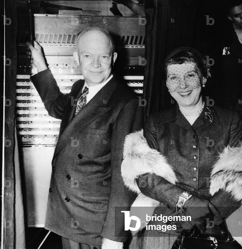 Republican Presidential nominee, General Dwight Eisenhower, with his wife Mamie, voting in the 1952 election