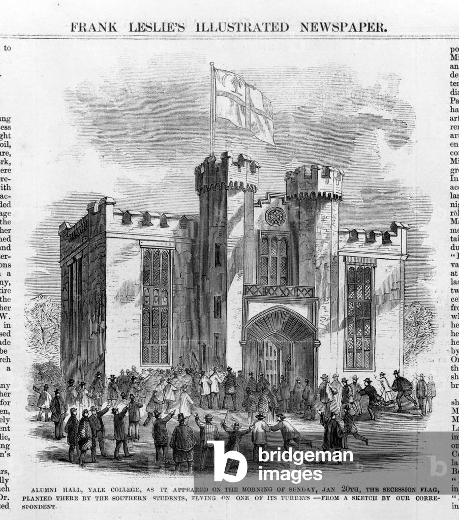 The Civil War, Southern secessionists raise flag over Alumni Hall at Yale College, January 20, 1861