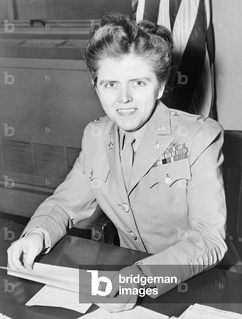 Col. Mary Hallaren, Director of the WAC when it was fully integrated into the Army in June 1948. She served in the Women's Army Auxiliary Corps, and the Women's Army Corps during World War 2