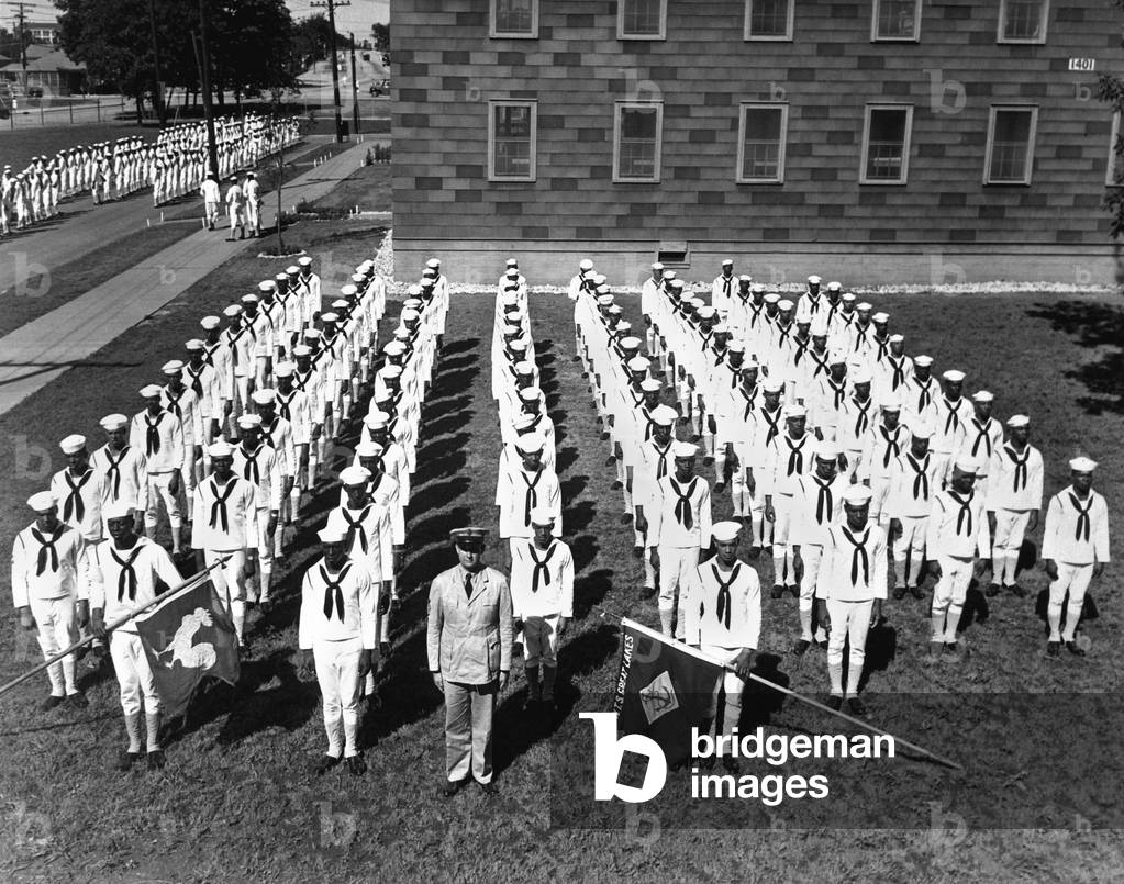 African American recruits at the Great Lakes Naval Training Station. World War 2, Aug. 1943