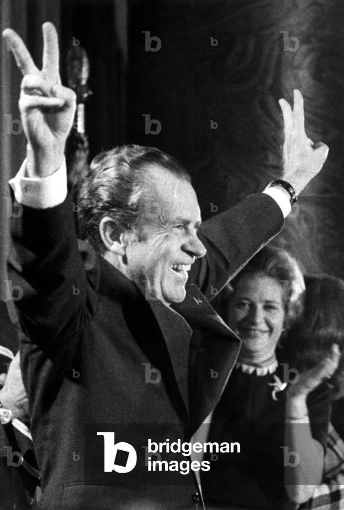 RICHARD NIXON-President Nixon responds to a cheering young Republican crowd at their leadership conference in a Washington hotel,