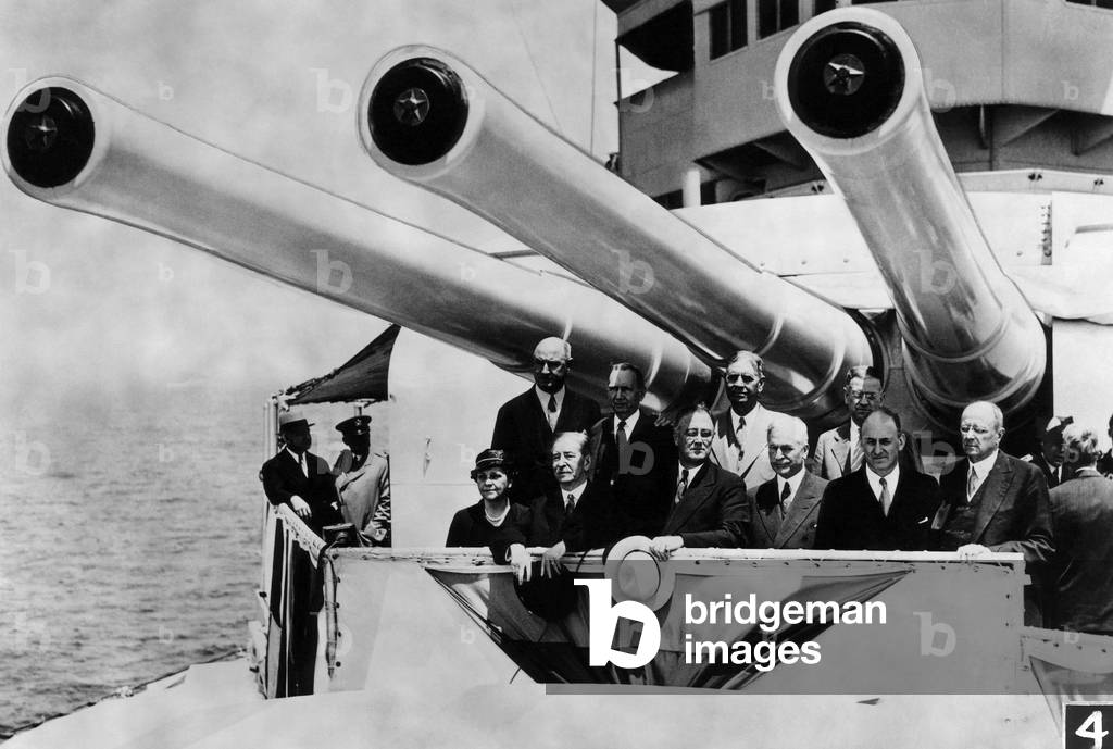President Franklin D. Roosevelt (frnt third left), & cabinet on the U.S.S. Indianopolis