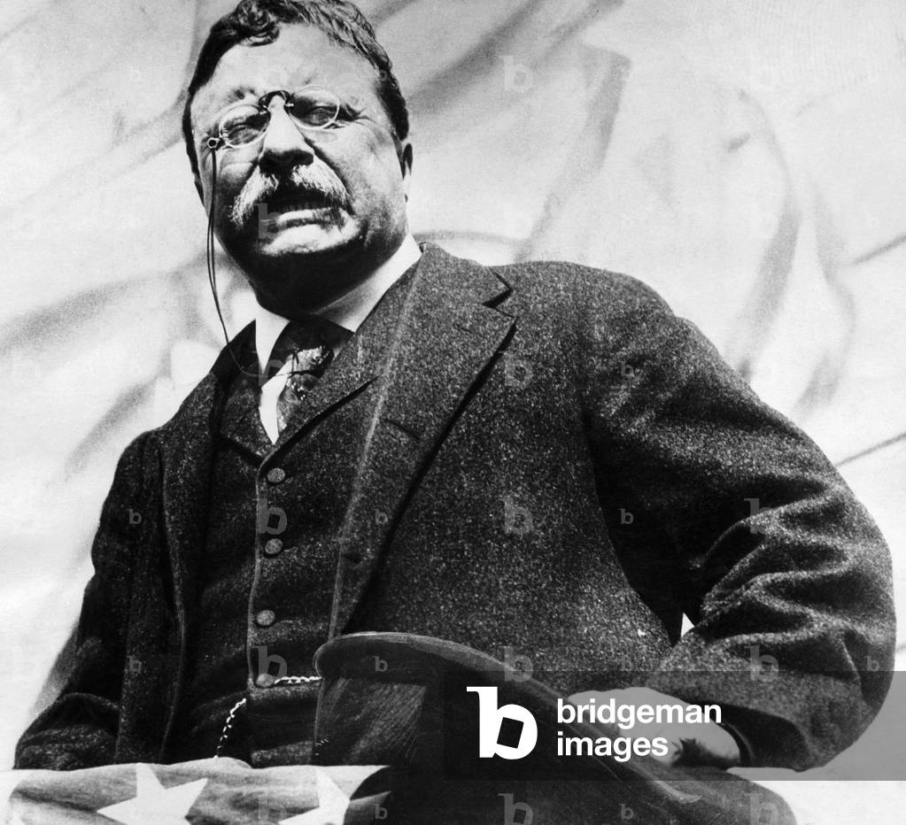Theodore Roosevelt, (1858-1919), U.S. President 1901-1909, delivering a campaign speech, c. 1900's.