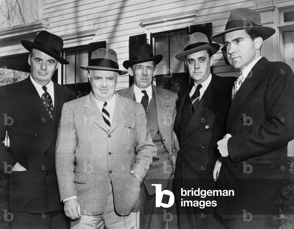 Members of the House Un-American Activities Committee HUAC in 1948. L to R Rep. Richard B. Vail Rep. John Parnell Thomas Rep. John McDowell Robert Stripling chief counsel and Rep. Richard Nixon