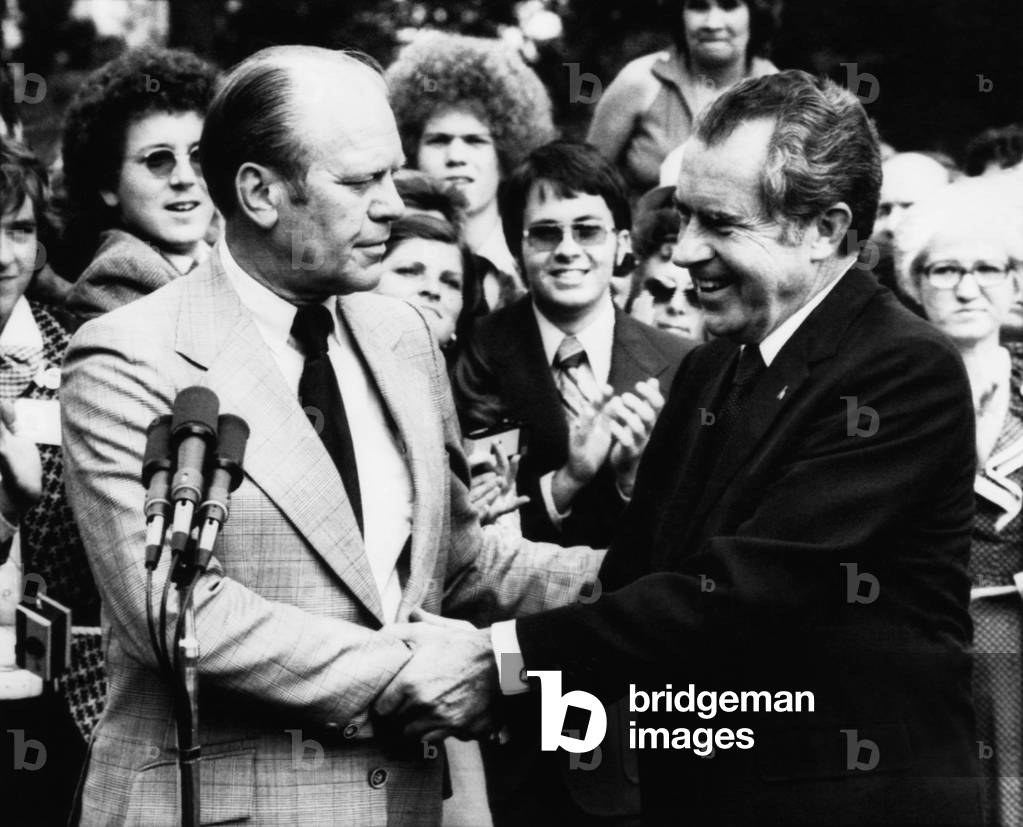 US Presidents. Vice President (and future US President) Gerald Ford greets US President Richard Nixon upon his return from the Middle East, Washington, D.C., 1974