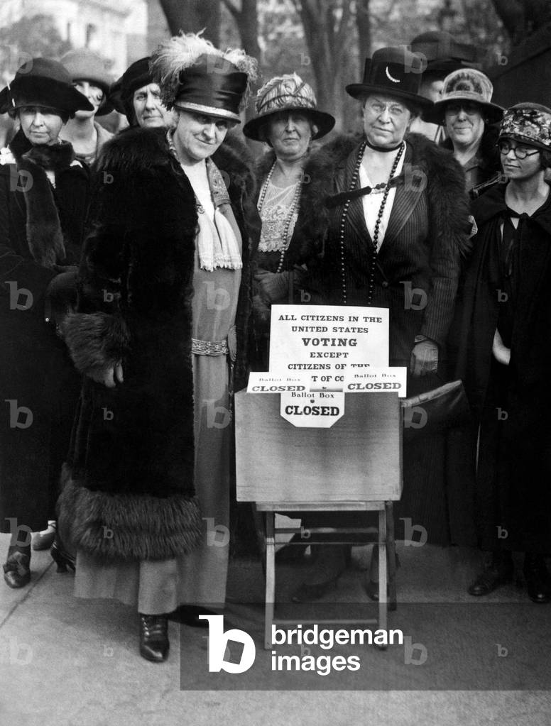 Mrs. Carrie Chapman Catt and Mrs. G.A. Ricker of the Colombia Suffrage Committee League of Women Voters on Election Day in Washington DC, November 4, 1924