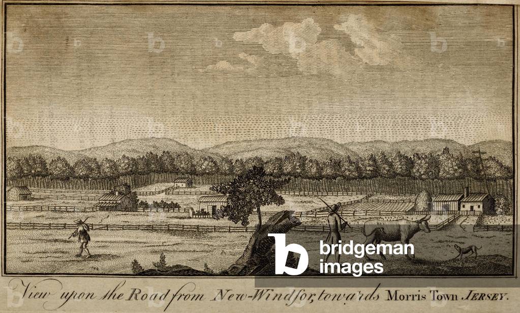 New Jersey scene. 'Road from New Windsor towards Mossis Town Jersey' Morristown New Jersey . 1787 American engraving from The Columbian Magazine