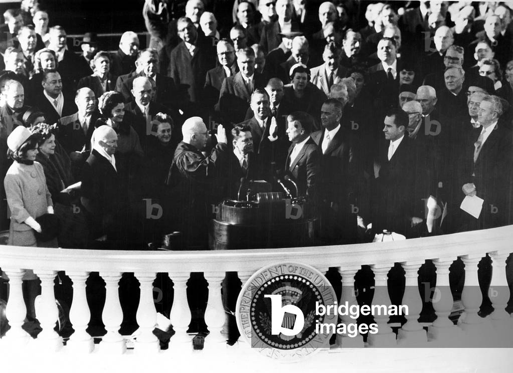 JOHN F.KENNEDY, being sworn in as President, at his Inauguration, January 20, 1961