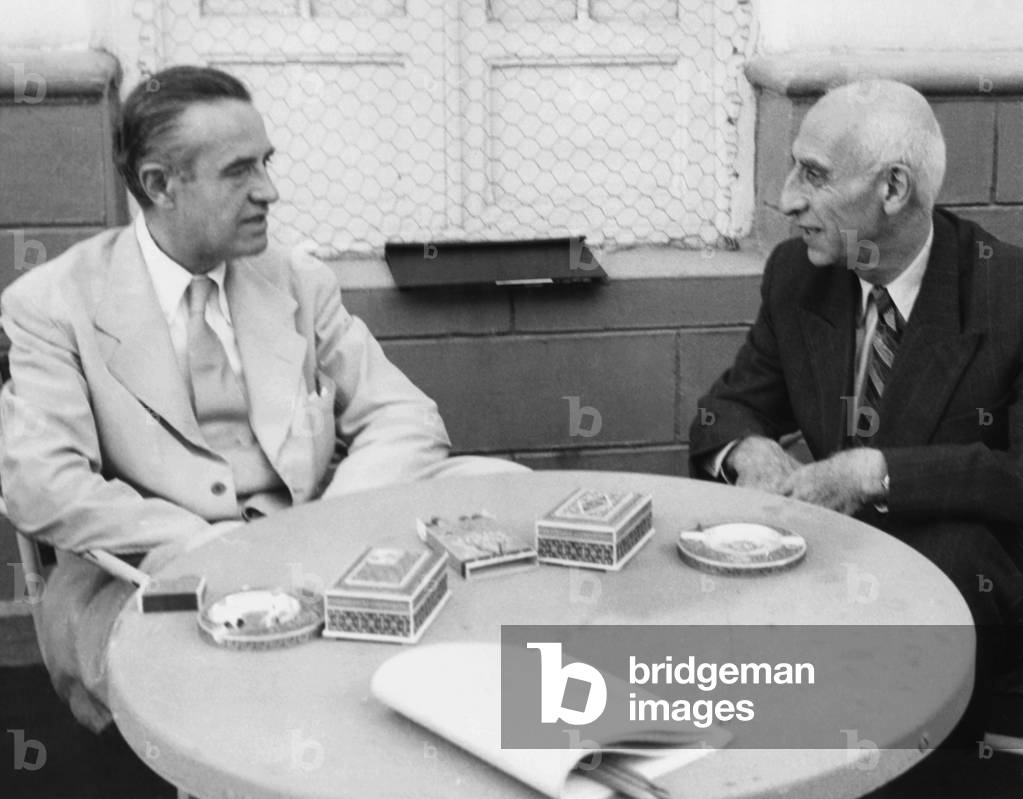 American diplomat Averill Harriman meeting with Iranian Premier, Mohammed Mossadegh. August 1951. Harriman attempted to mediate, but British intransigence doomed the talks. Iran proceeded with nationalization of the assets of the Anglo Iranian Oil Company