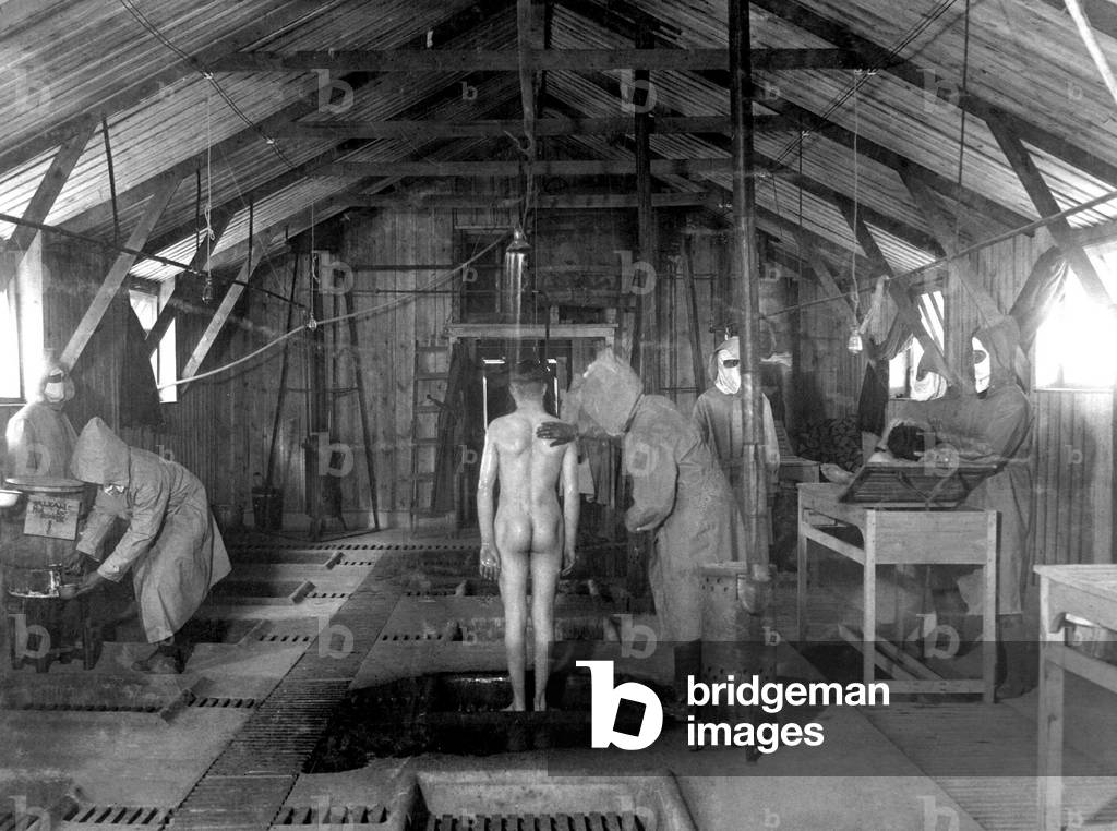 Decontamination treatment room for gassed patients at American Evacuation Hospital No. 2, Baccarat, France. World War I, June 8, 1918