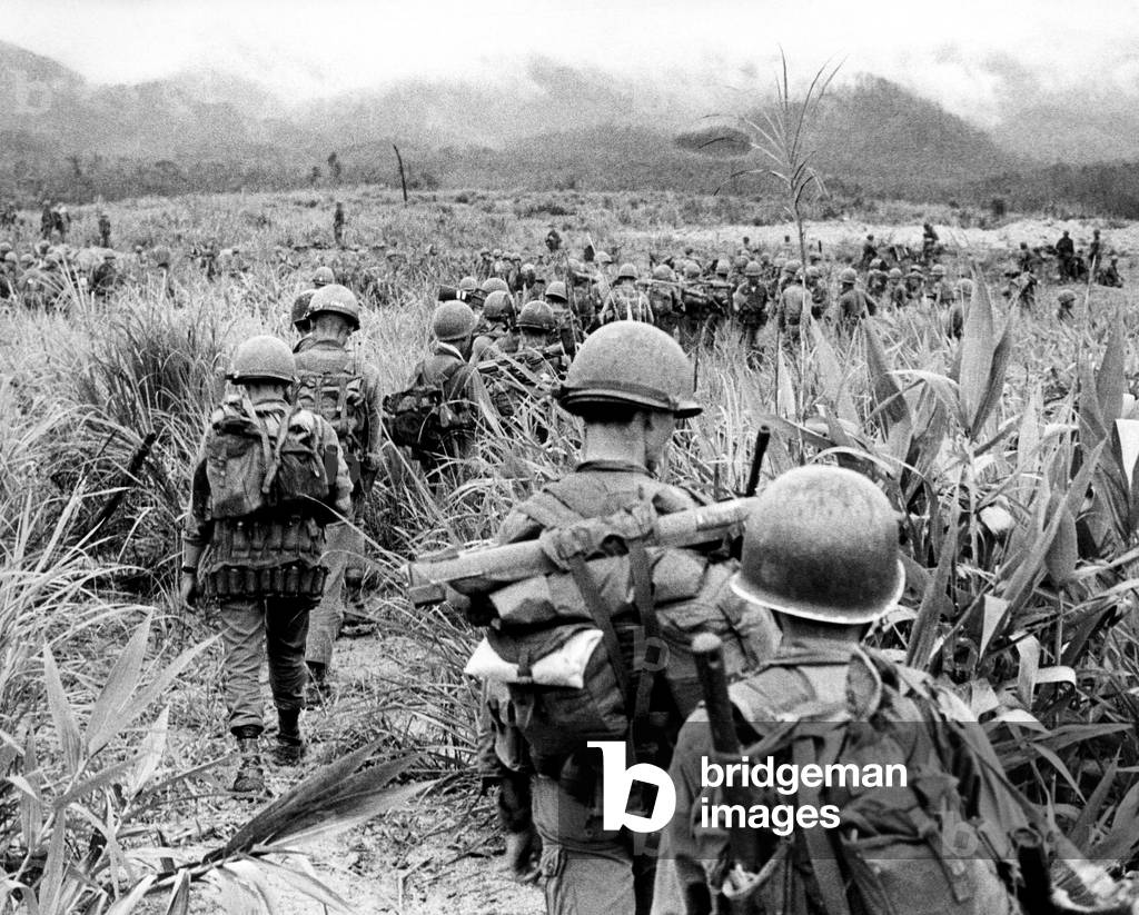 Troopers of the 327th Infantry, 101st Air Cavalry Division patrol the Laotian border during 'Operation Plain', August 14, 1968