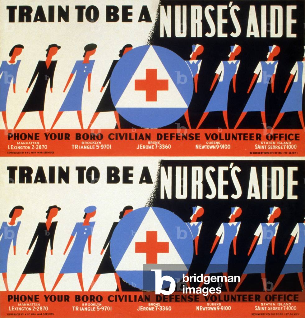 Train to be a nurse's aide  - Phone your Boro Civilian Defense Volunteer Office, c.1942 (poster)