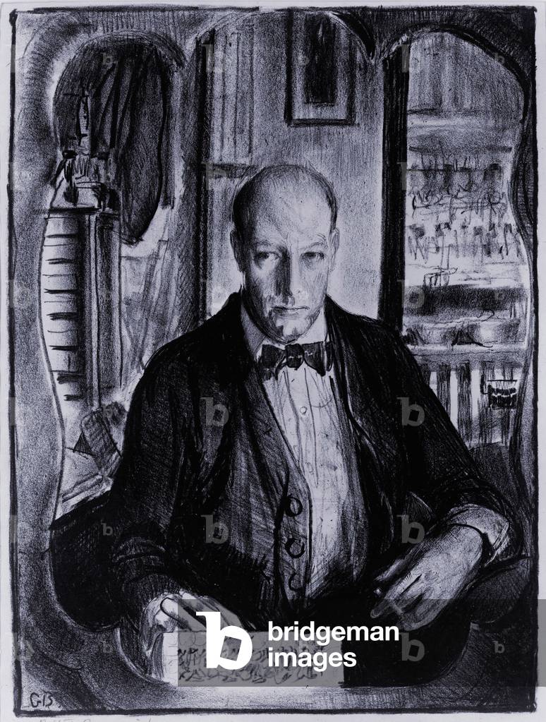 Self-portrait of George Bellows (1882-1925), American realist painter of the Ashcan school, whose subjects were taken from all levels of society. Bellows painted urban life and amusements, including a famous series of boxing matches