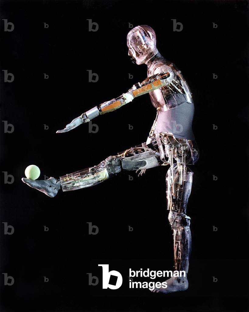 Anthropomorphic robot capable of simulating human movements and bio-physiological responses, such as the ability to sweat. The robot was built to test protective clothing used in industrial and hazardous environments. 1988