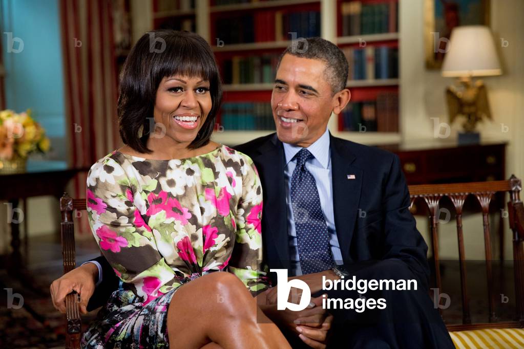 President Barack and Michelle Obama in the Library of the White House, Feb. 19, 2013. They were recording a message for ABC 'Good Morning America' anchor Robin Roberts