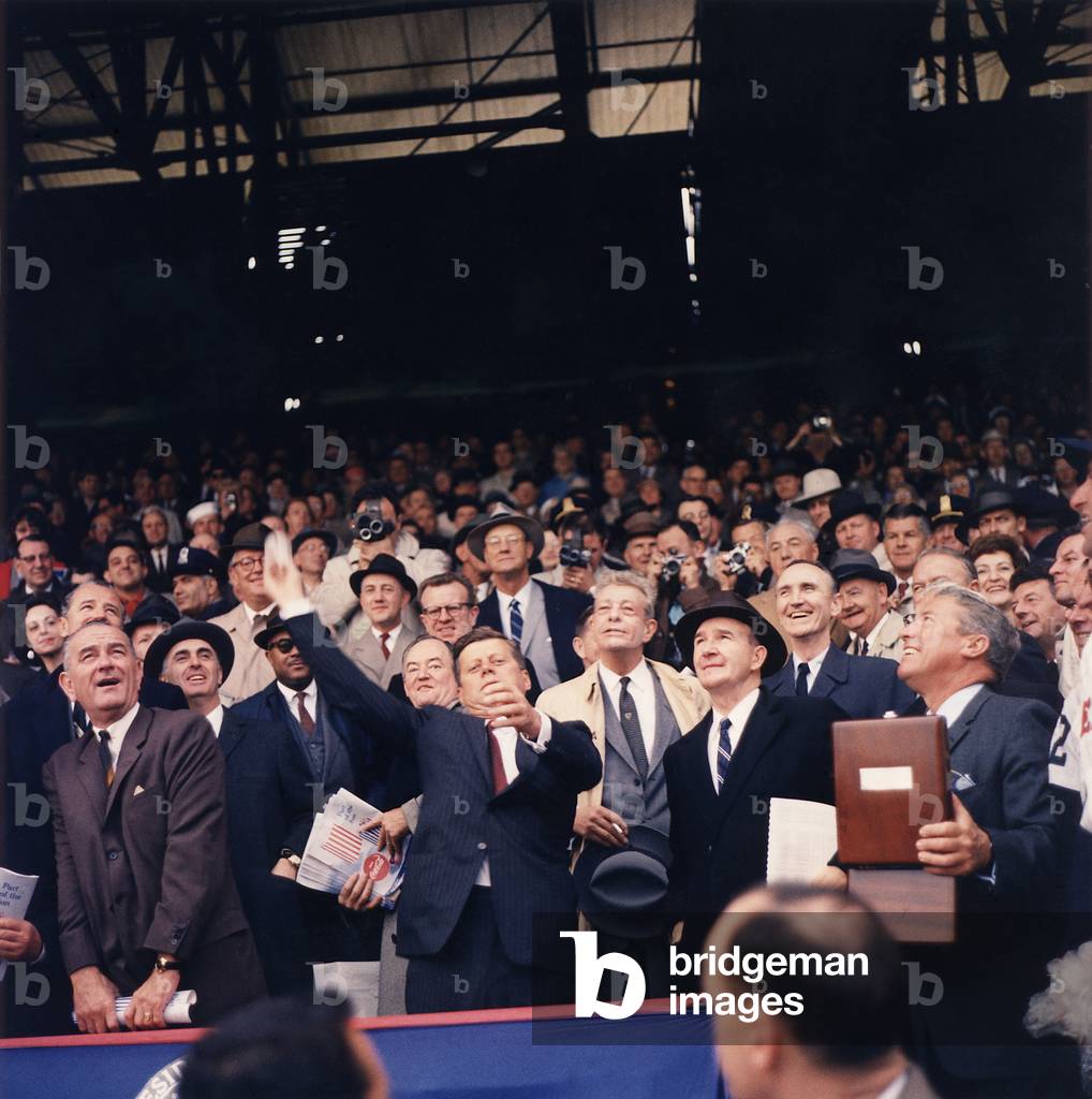 President Kennedy throws out first ball on Opening Day of 1961 Baseball Season, 1961