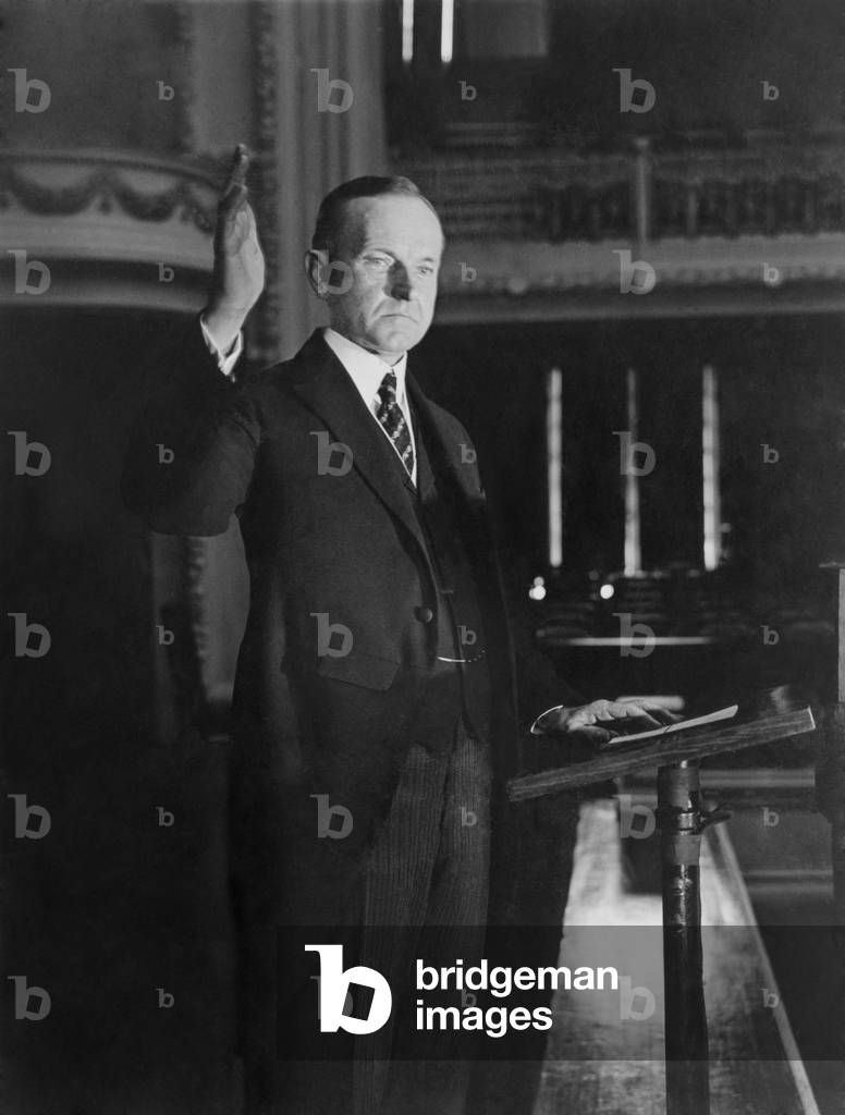 Calvin Coolidge accepting the Presidential nomination of the Republican Party. Aug. 14, 1924. Nominated in the June 10-12, his formal acceptance was postponed from July 24 because of the death of his youngest son on July 6th.