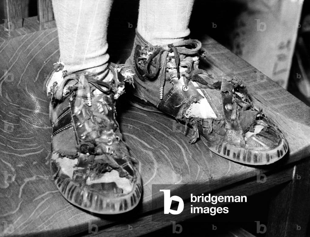 Sneakers, (School publicity shot supporting PTA's replacement of worn shoes), c.1940-1950's
