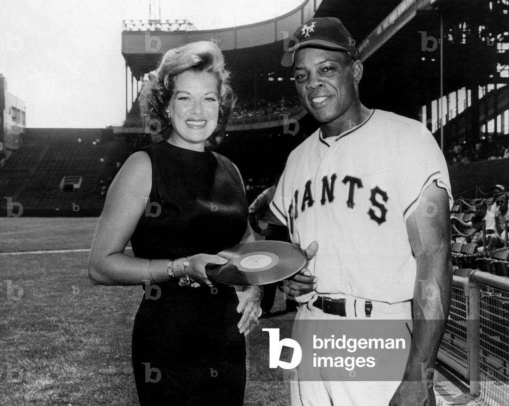 Actress Janis Paige, New York Giants baseball player Willie Mays, 1954.