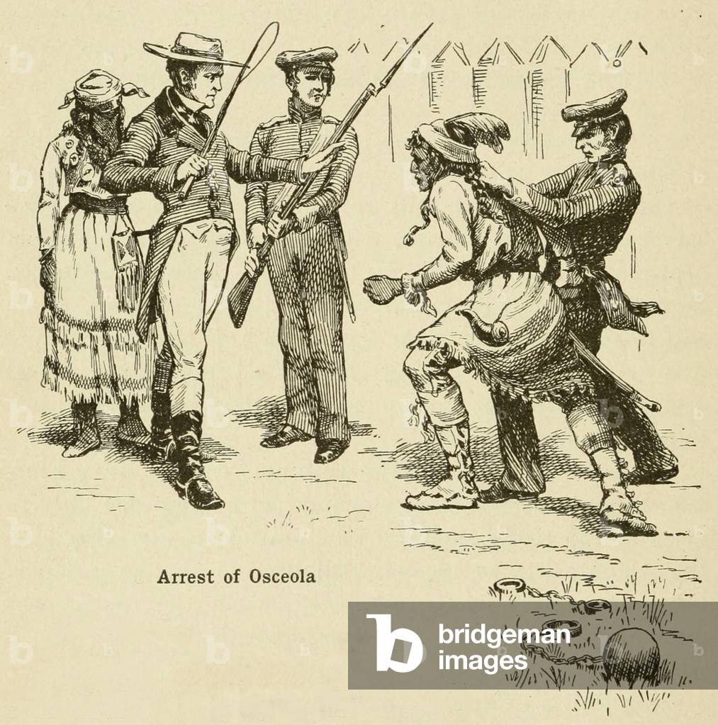 Arrest of Osceola on October 21 1837. He was captured when he arrived for supposed truce negotiations and died of Malaria three months later as a US prisoner