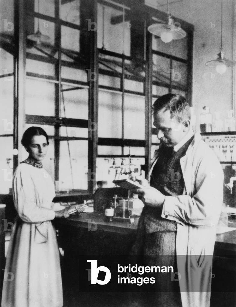 Physicist Lise Meitner and radiochemist Otto Hahn in Berlin-Dahlem, Germany, 1913. Meitner was in a research group with Otto Kahn, at the newly founded Kaiser-Wilhelm-Institut. Meitner worked without a salary as a 'guest' in Hahn's department until she was offered a permanent postion in 1913.