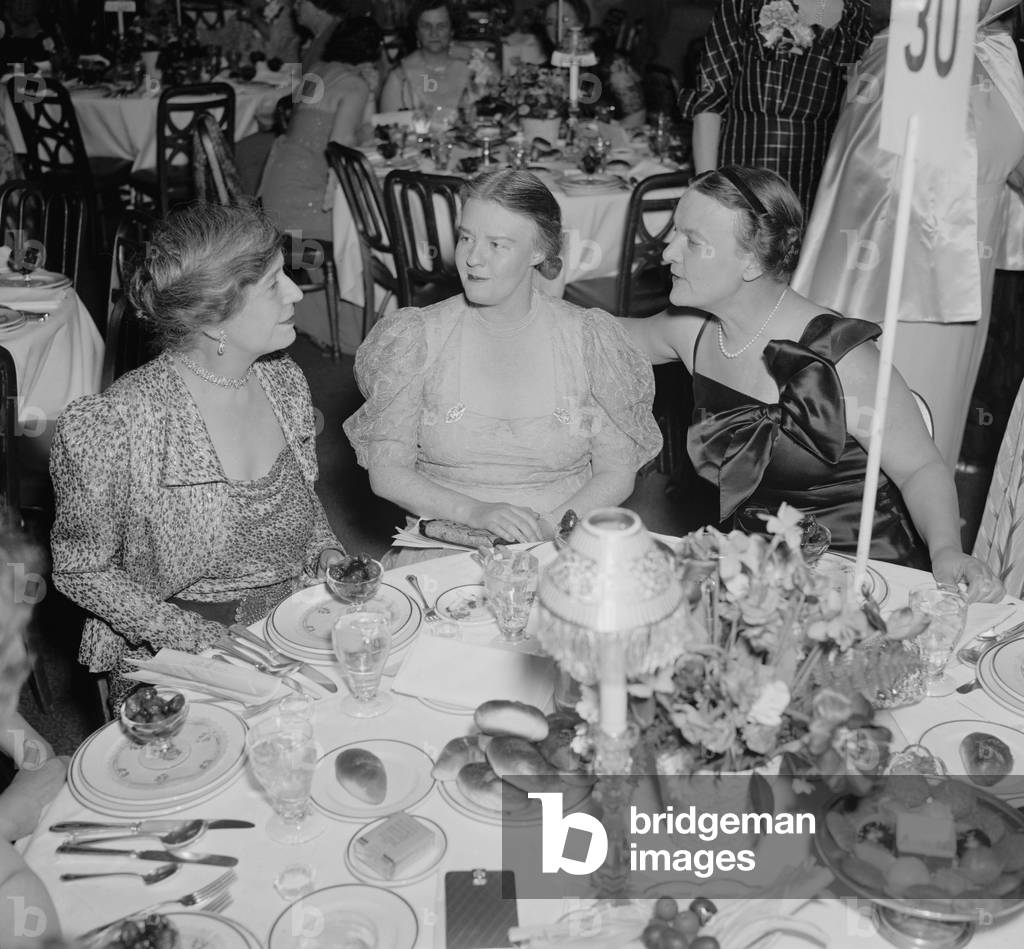 Alice Longworth, Mrs. Eugene Meyer, and Dorothy Thompson, c. 1936. Longworth was daughter of Teddy Roosevelt, Meyer was Vice-President of the Washington Post, and Thompson was an eminent columnist and wife of Nobel Laureate, Sinclair Lewis