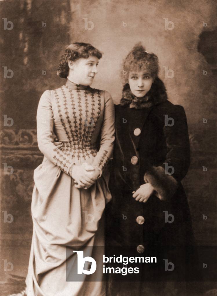 Sarah Bernhardt (1844-1923), French actress, with her English contemporary, actress Lillie Langtry. c. 1887