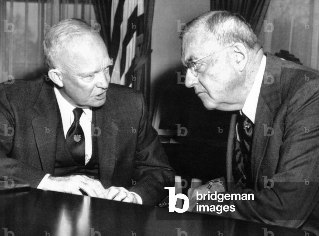 President Eisenhower and John Foster Dulles at the White House, Dec. 11, 1957
