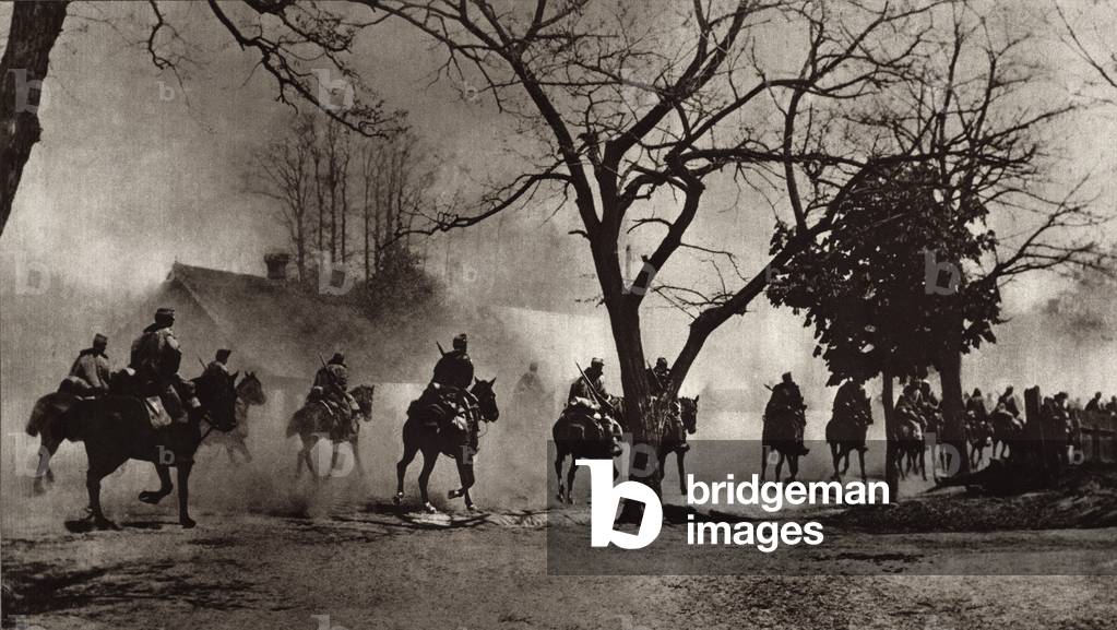 World War 1. Cavalry was important on the vast expanse of the Russian Steppes. Squadron of Honved (Croatians allied with Austrians) in pursuit of Russians during retreat of Grand Duke Nicholas. c. 1915