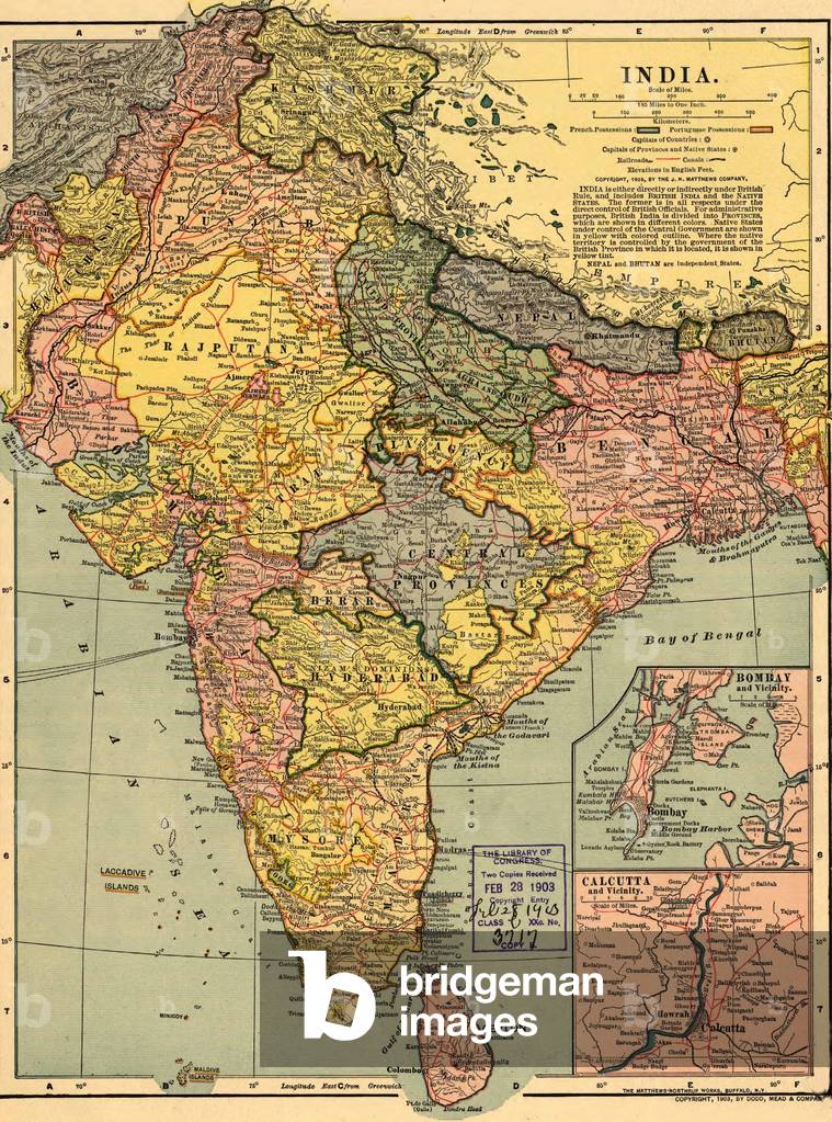 1902 map of India, then a colony within the British Empire, showing internal boundaries