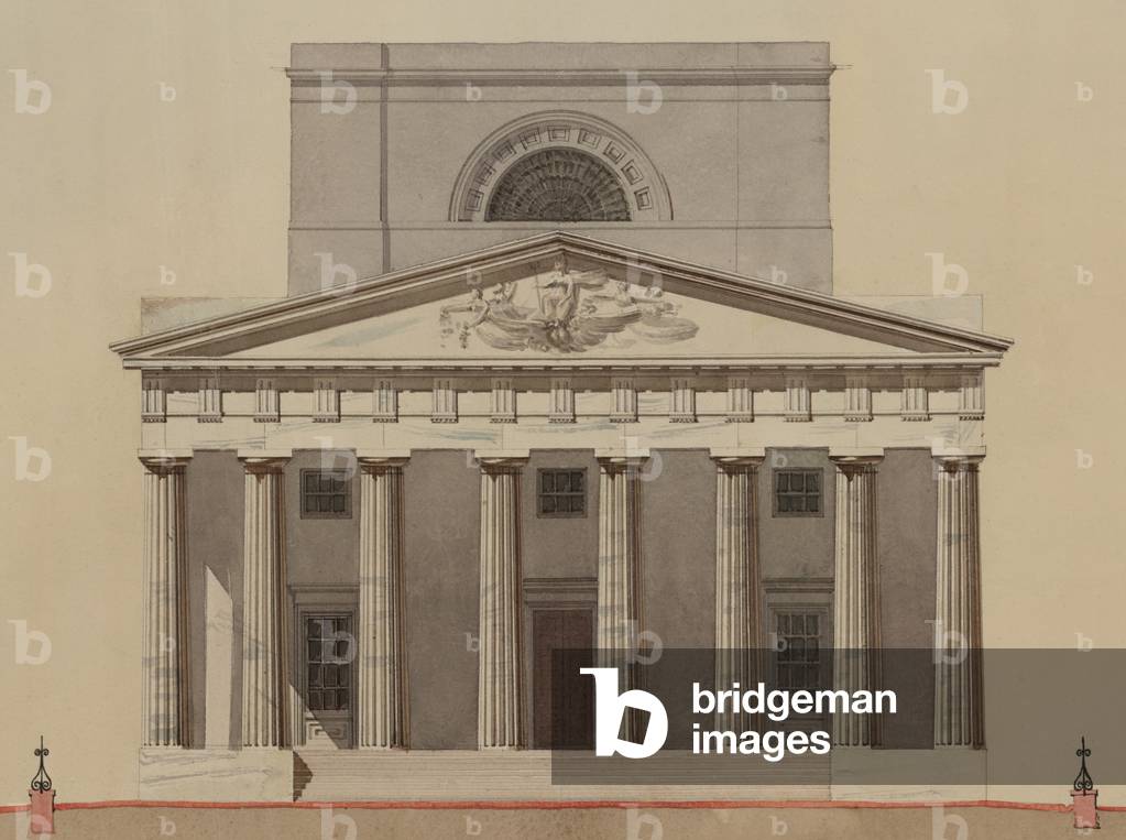 2nd Bank of the United States was chartered to resolve financial difficulties inflation and war debt following the War of 1812. Detail of the original design of north and south fronts by Benjamin H. Latrobe