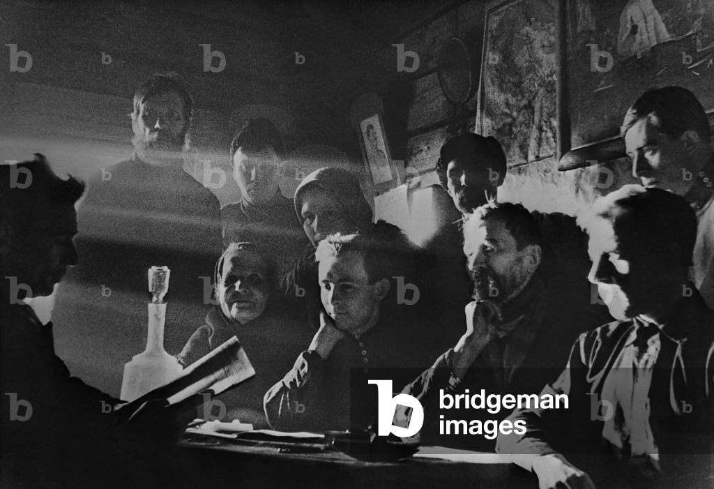 Meeting of the elected management committee of the 'New Life' collective farm. Near Moscow, USSR. c. 1935-40
