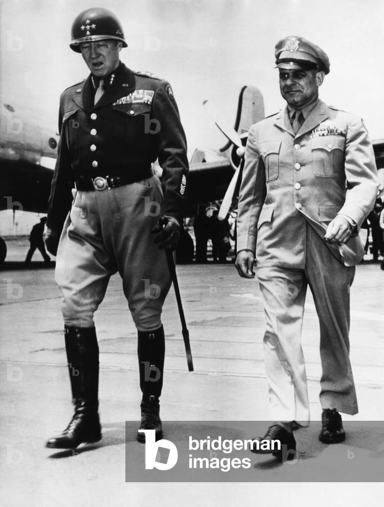 General George S. Patton Jr., and General James H. Doolittle, after arriving in Los Angeles, California, June, 1945