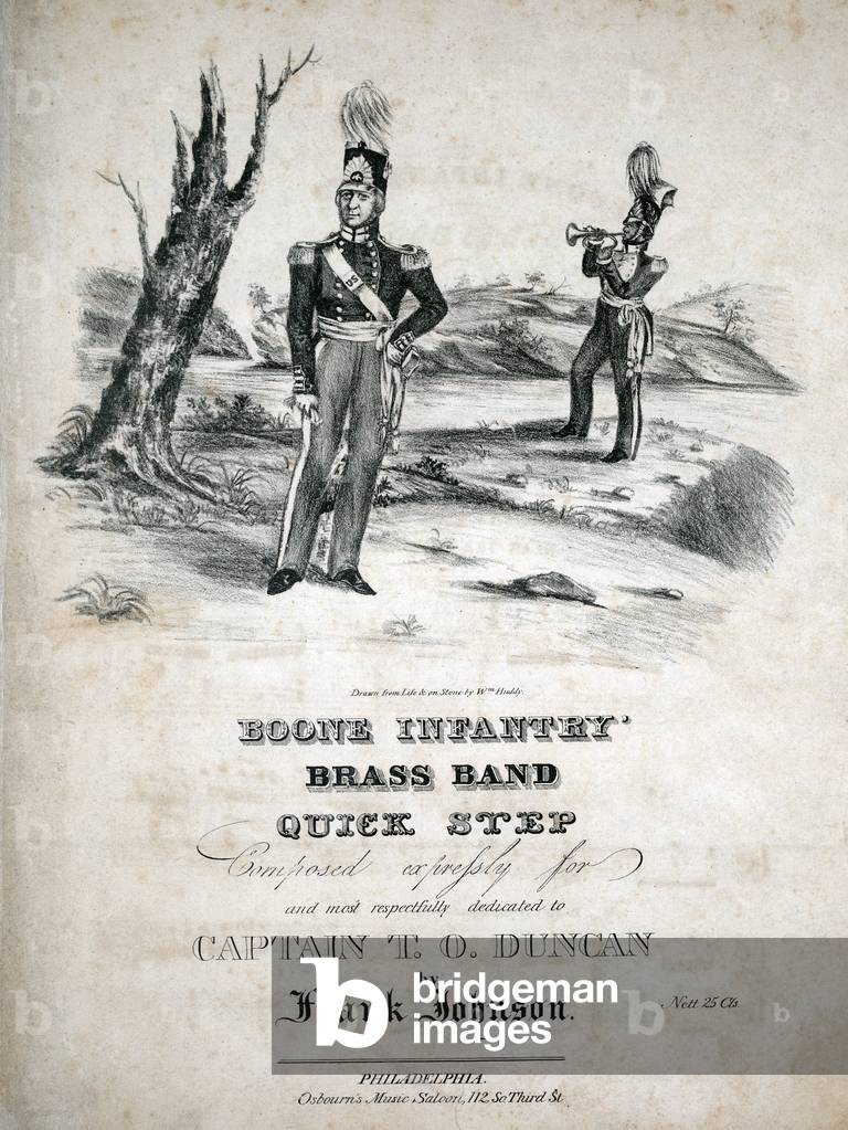 Boone Infantry Brass Band Quick Step. Francis Johnson, African American composer and band leader. His Philadelphia dance orchestra toured England and performed for the Marquis de Lafayette.