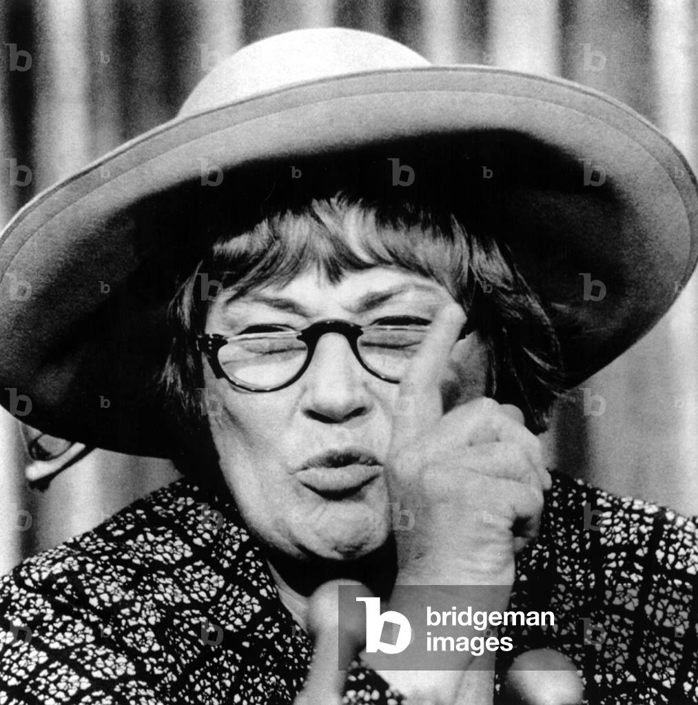 Rep. Bella Abzug, holding a press conference following her return from Indochina, 03/03/75