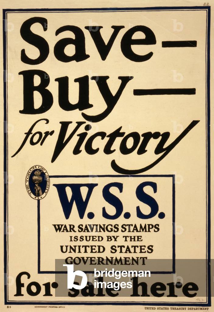 Save - Buy - for Victory--W.S.S. War Savings Stamps issued by the United States Government - for sale here, 1917 (poster)
