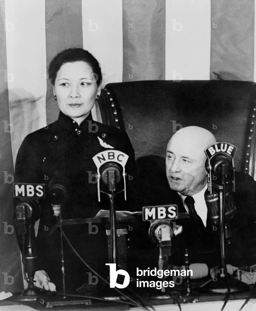 Madame Chiang addresses a joint session of Congress on Feb. 18, 1943. With Speaker Sam Rayburn behind her, she appealed for continued aid to the Nationalist Chinese fight against Japan during World war 2