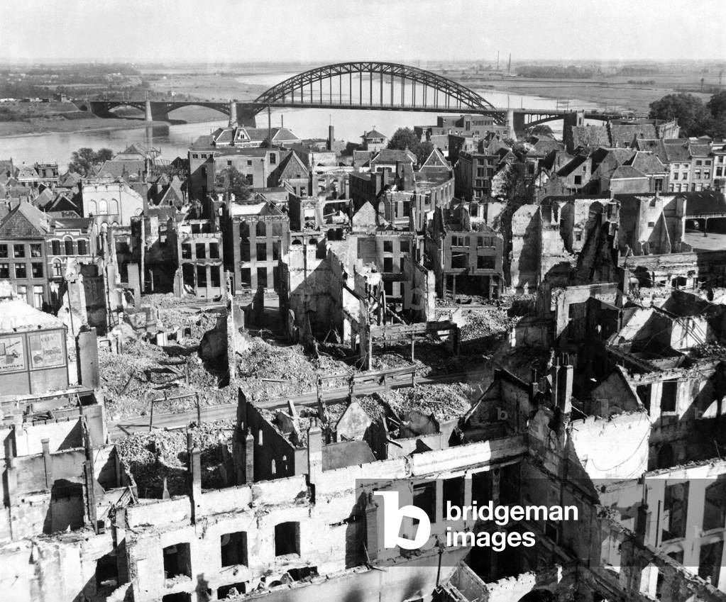 Nijmegen, Holland, with a view of the bridge over the Rhine River. The bridge was a key objective of the unsuccessful Operation Market Garden, of Sept. 17-25, 1944. A BRIDGE TO FAR, was a 1977 film based on Cornelius Ryan's 1974 book about the battle. World War 2