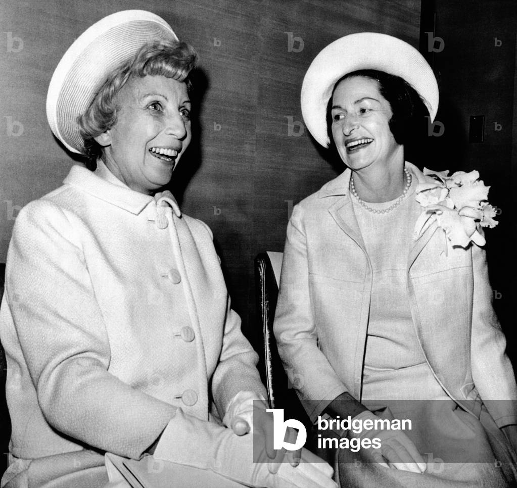 Lady Bird Johnson and Muriel Humphrey at the annual First Lady Breakfast of the Congressional Club. May 5, 1966