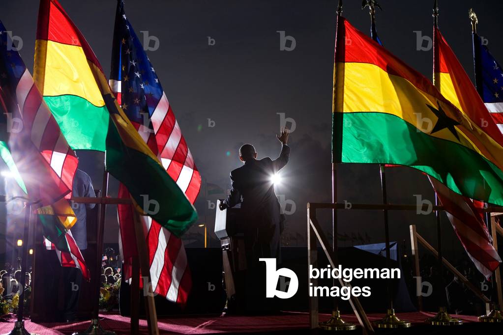 President Obama speaks to the crowd at the departure ceremony at Accra airport in Ghana. July 11 2009. (BSWH_2011_8_236)