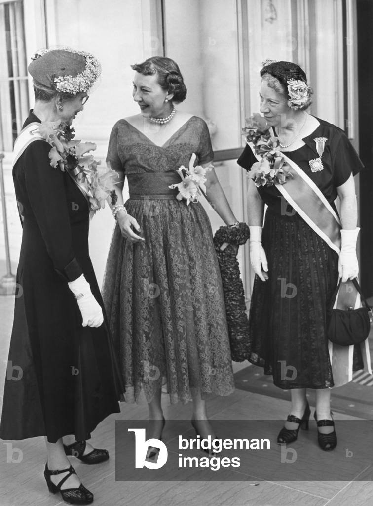 First Lady Mamie Eisenhower welcomes Daughters of the American Revolution.