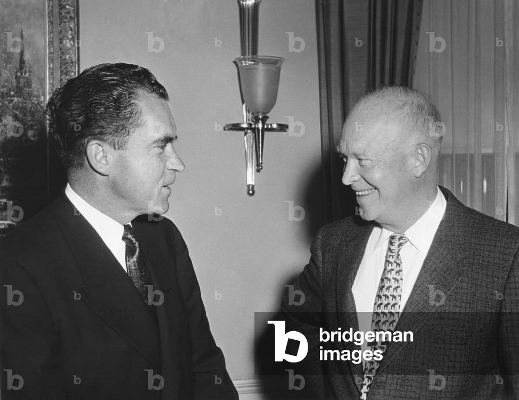 President Eisenhower and Vice President Nixon during the 1956 Presidential Campaign. They discussed Nixon's extensive campaign tour.
