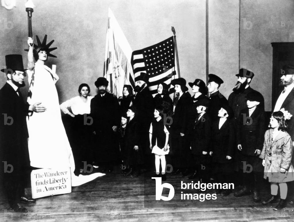 Golda Mabovitch (Meir) as the Statue of Liberty in the Young Poale Zion Pageant in Milwaukee. May 19, 1919. Her family emigrated from the Ukraine in 1906 when she was 8. Golda adopted Socialist Zionism in her early 20s