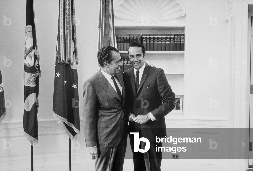 President Nixon with Senator Robert Dole. Dole was elected to the Senate in 1969 and considered Nixon to be his mentor and model. At Nixon's 1994 funeral Dole eulogized him as 'the most durable public figure of our time'