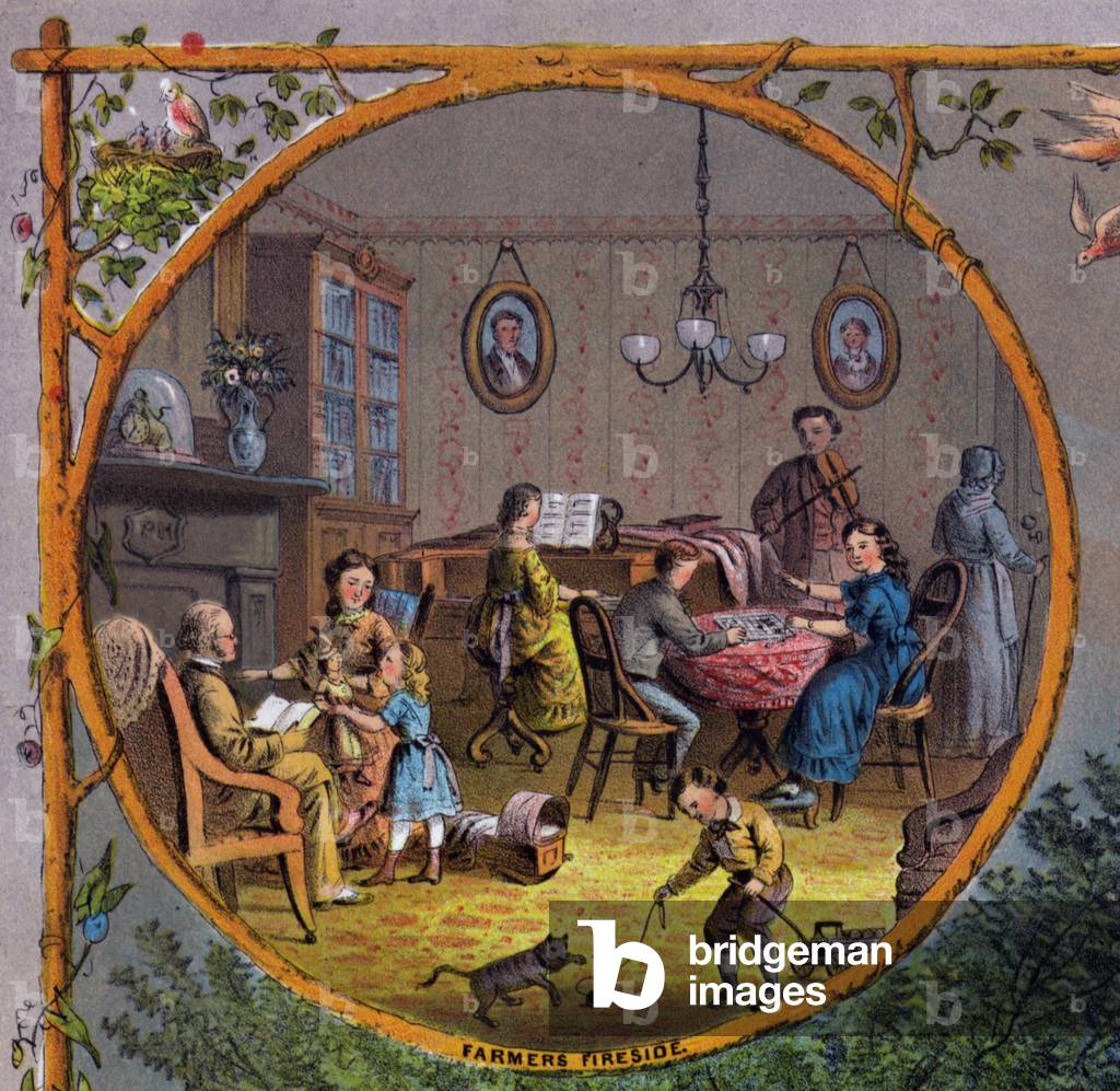 A family at home. A family entertains itself in the parlor. 1873