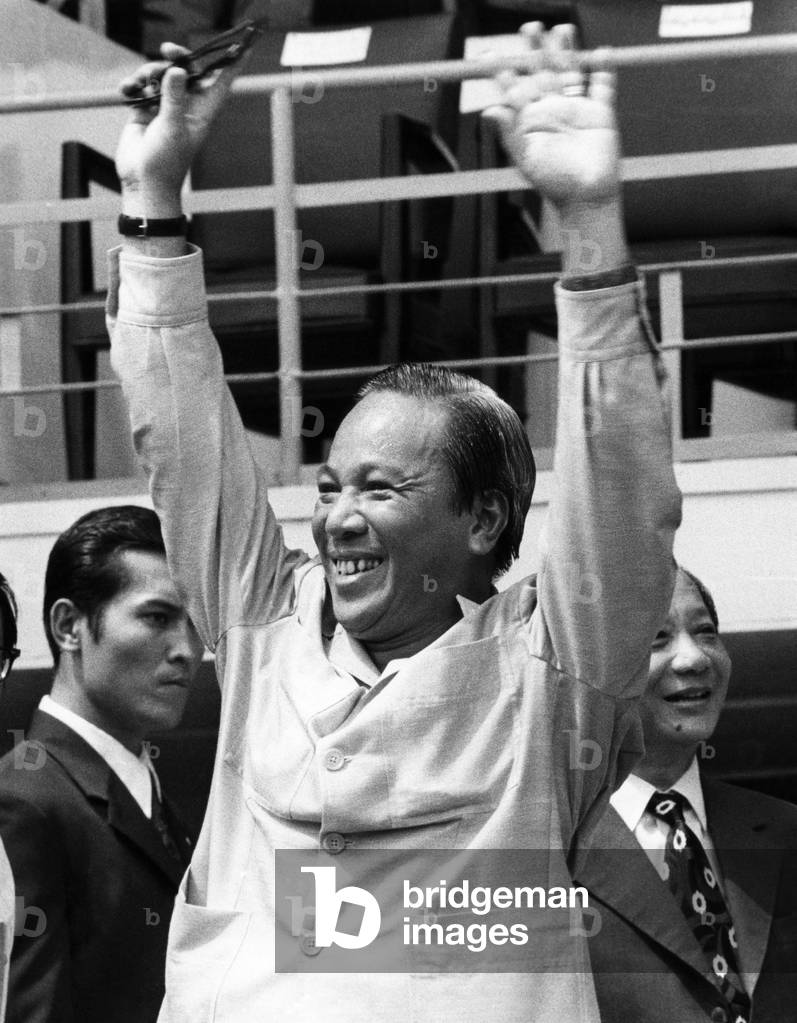 President of South Vietnam Nguyen Van Thieu, (1923-2001), during a rally in Saigon, 1972.