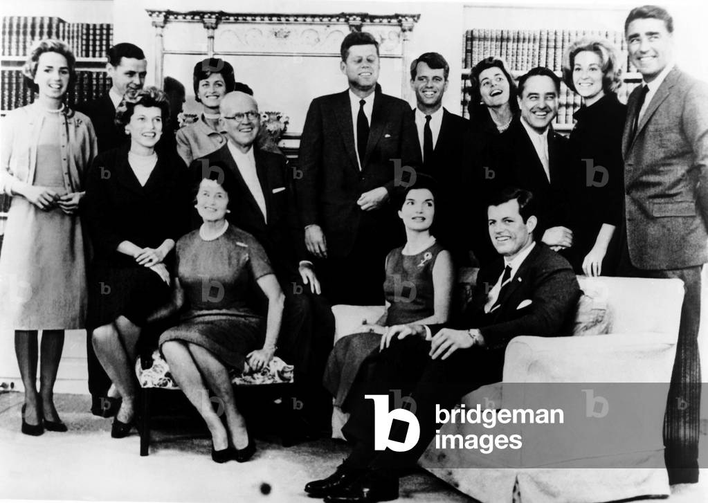 Kennedy family, November 1960, from left: Ethel, Steven Smith, Eunice, Jean, Joseph Sr., Rose, John, Robert, Jacqueline, Patricia, Sergent Shriver, Edward, Joan, Peter Lawford