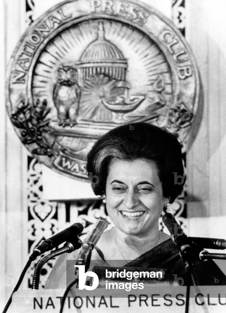 Indian Prime Minister, Indira Ghandi as she speaks at a luncheon meeting of the National Press Club, March 29, 1966
